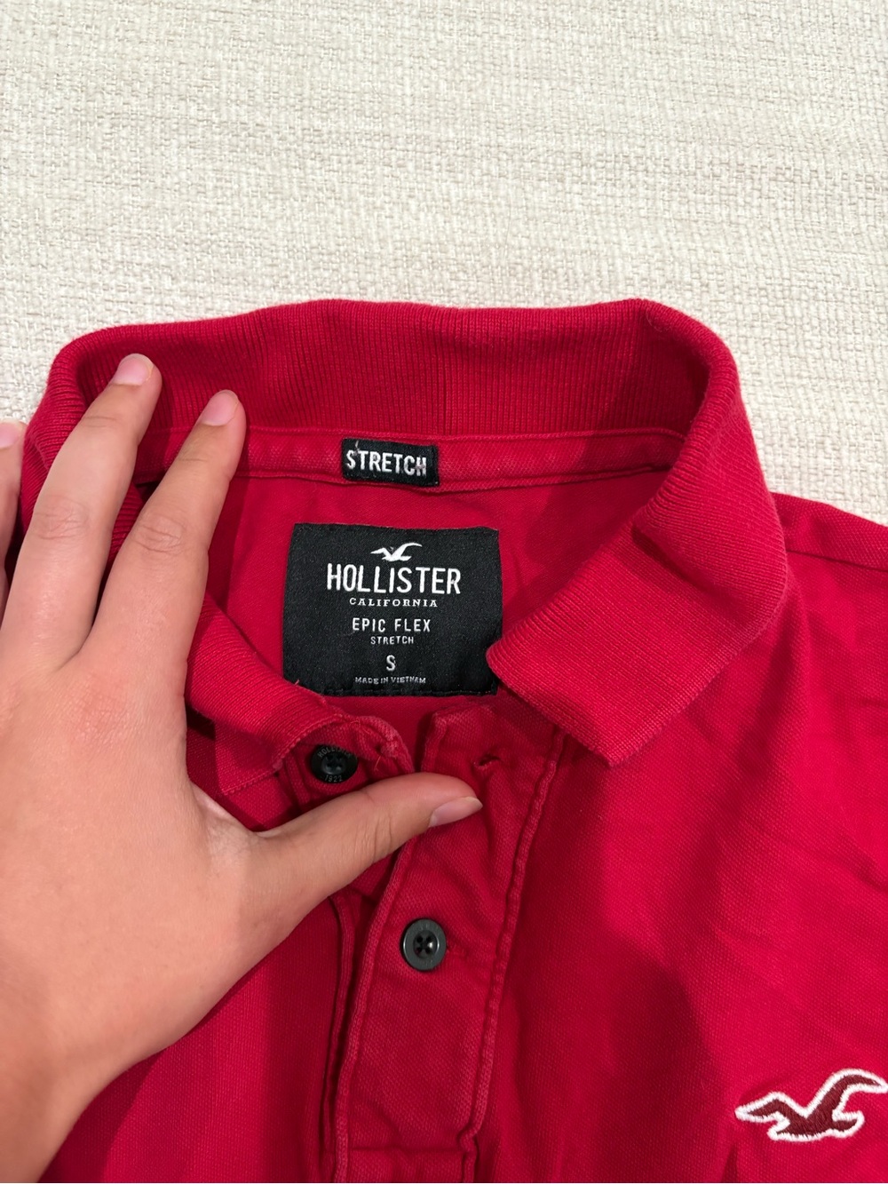Hollister Men's Bright Red Stretch Polo with Embroidered Logo - Picture 2 of 5
